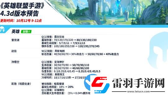 英雄聯(lián)盟手游4.3D版本什么時(shí)候更新